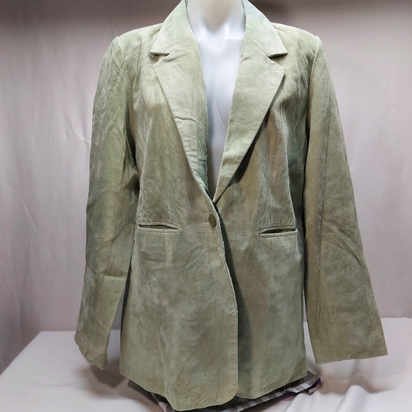 * Blazer womens large 100% leather with silky liner lapel collar pockets - Picture 2 of 11